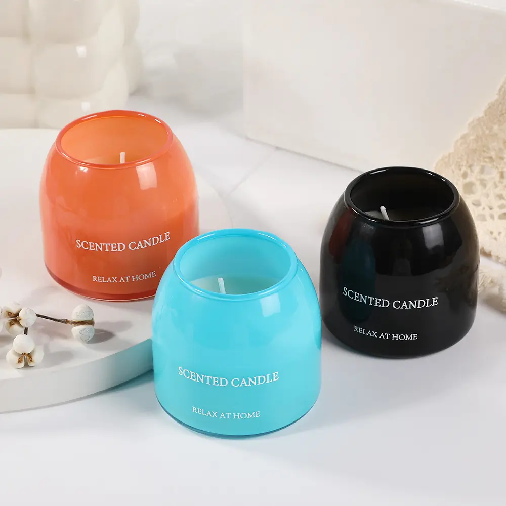 Decorative home fragrance candles colorful with wo...