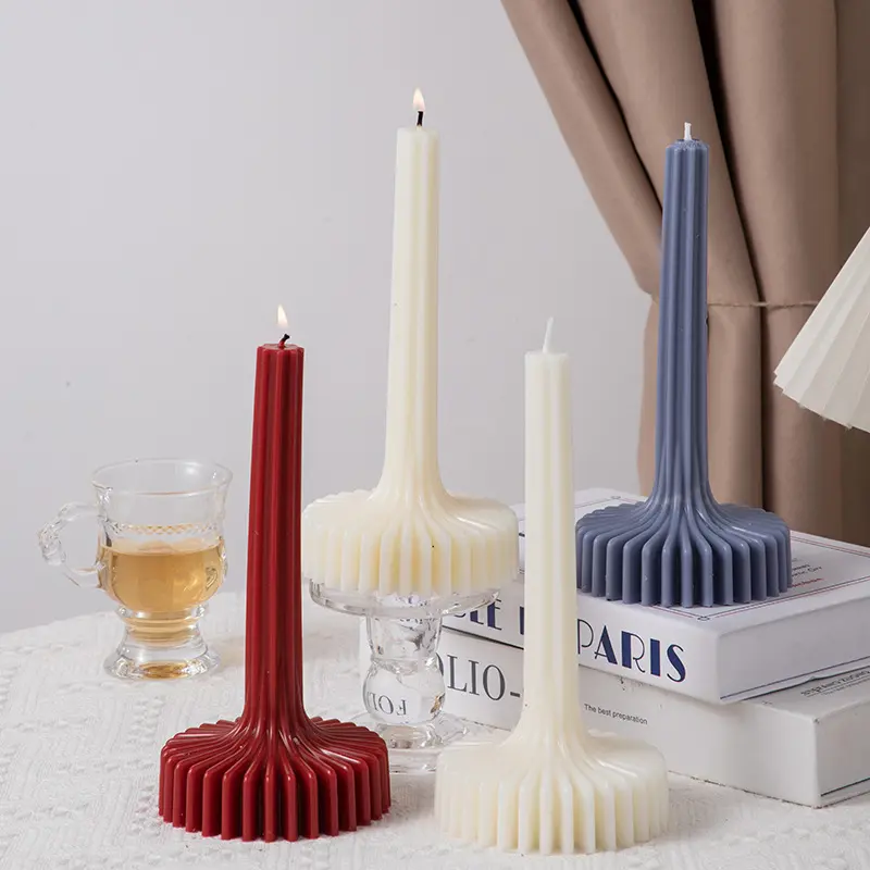 Ribbed decorative pillar wax centerpiece colorful home candle Mexico