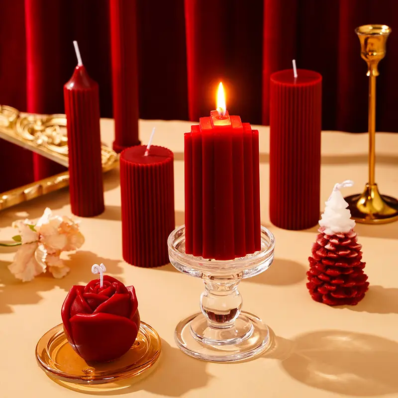 Luxury red pillar candle set Christmas home decor festive ambiance Europe